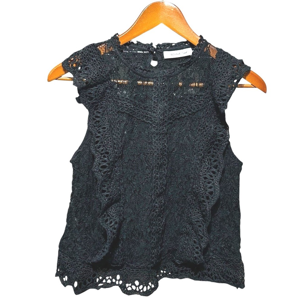 Mustard Seed Womens Lace Top S Black Crochet Lace Romantic‎ Coquette Scallop